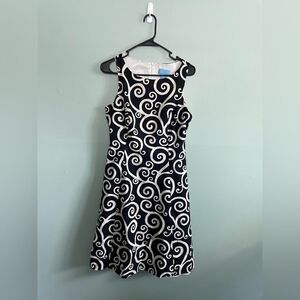 J McLaughlin Black and White Swirl A Line 100% Cotton Dress Sz 8